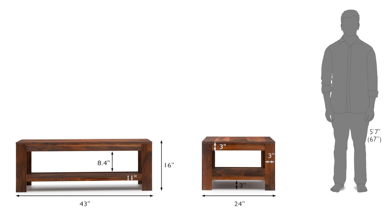 Stripto Coffee Table With Shelves(Teak)